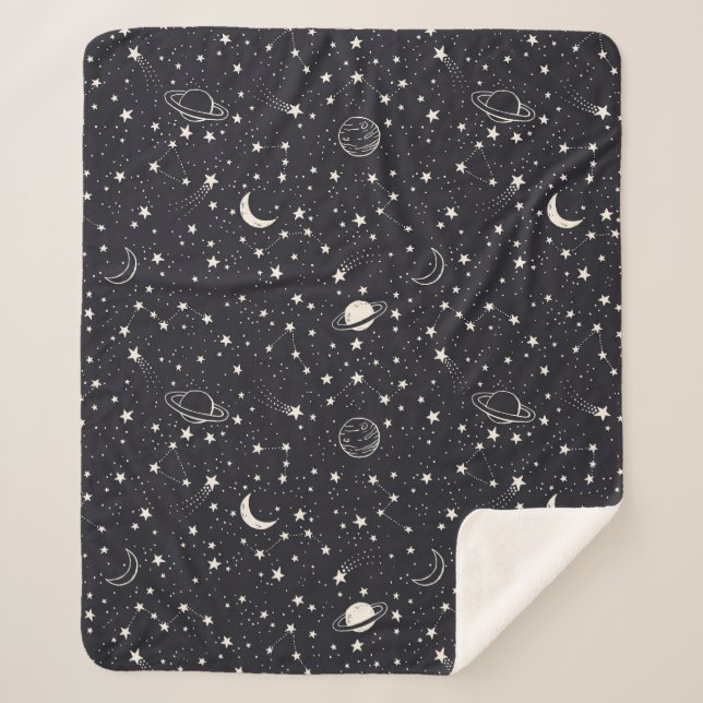 Stars & Planets Pattern Sherpa Blanket (Front)