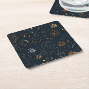 Stars & Planets Pattern Square Paper Coaster