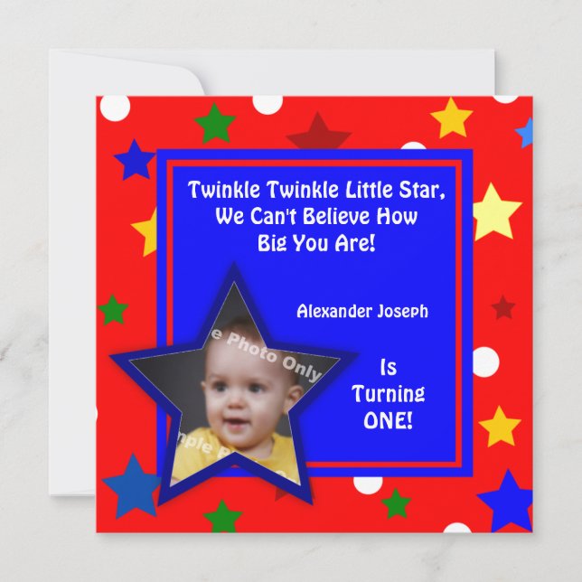Stars Primary Colours Children's Photo Birthday Invitation (Front)