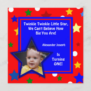 Stars Primary Colours Children's Photo Birthday Invitation