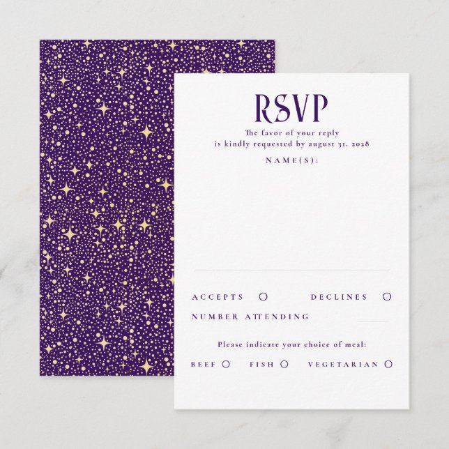 Stars Purple and Gold Wedding RSVP (Front/Back)