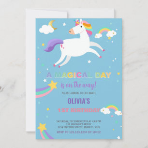 Stars Rainbow Fly Unicorn Birthday Invitations
