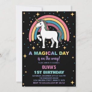 Stars Rainbow Unicorn Birthday Invitations