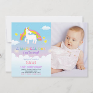 Stars Rainbow Unicorn Birthday Invitations photo