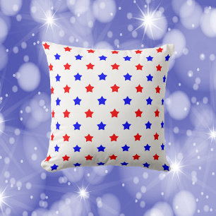 Stars Red Blue Pattern White Background Throw Pillow