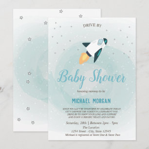 Stars,Rocket Drive By Baby Shower Invitation