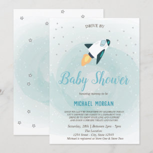 Stars,Rocket Drive By Baby Shower Invitation