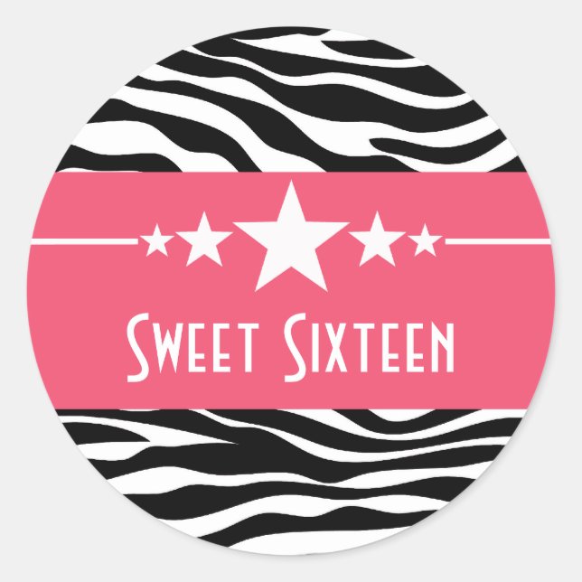 Stars rose Zebra Print Sweet 16 Stickers (Devant)