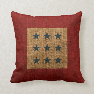 Stars Rustic Blue and Red Throw Pillow