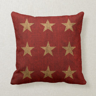 Stars Rustic Red and Natural Throw Pillow