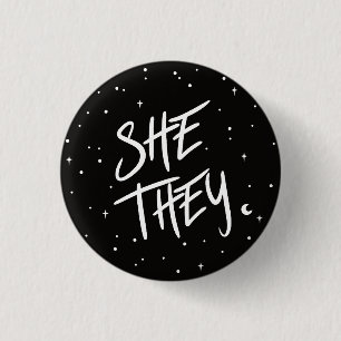 Stars She/They Pronouns  1 Inch Round Button