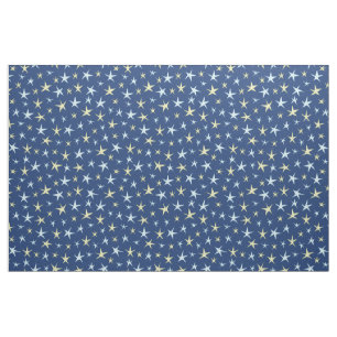 Stars Space Pattern Retro 1960s Geometric Blue Fabric