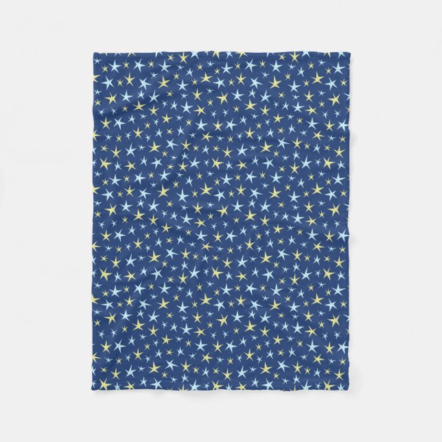 Stars Space Pattern Retro 1960s Geometric Blue Fleece Blanket (Front)