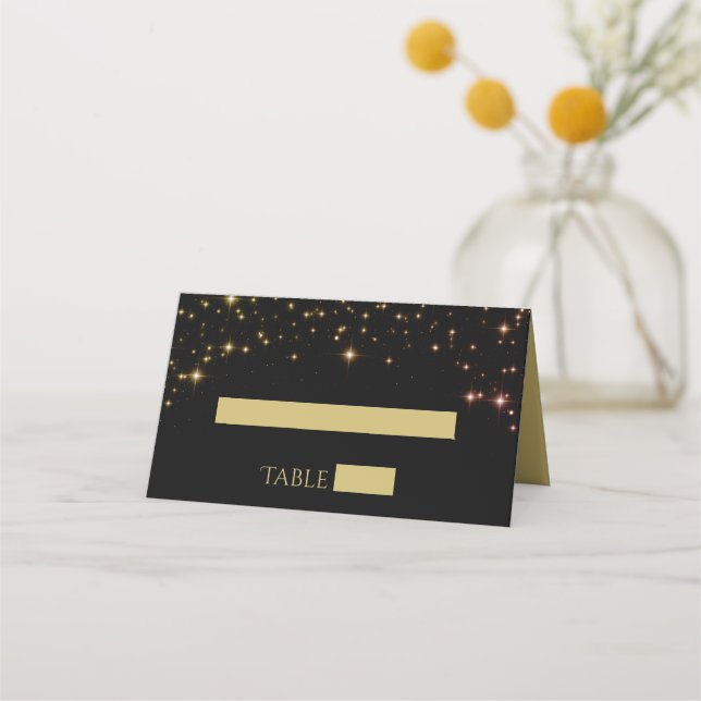 Stars & Sparkles Black & Gold Wedding Place Cards (Front)