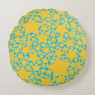 Stars, Stars, Stars in Turquoise and Yellow Round Pillow