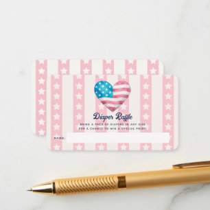 Stars Stripe Diaper Raffle Ticket Girl Baby Shower Enclosure Card