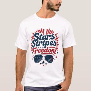 Stars Stripes and Freedom Patriotic Sunglasses T-Shirt