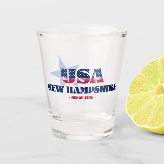 Stars, Stripes, and New Hampshire Shot glass (Front)