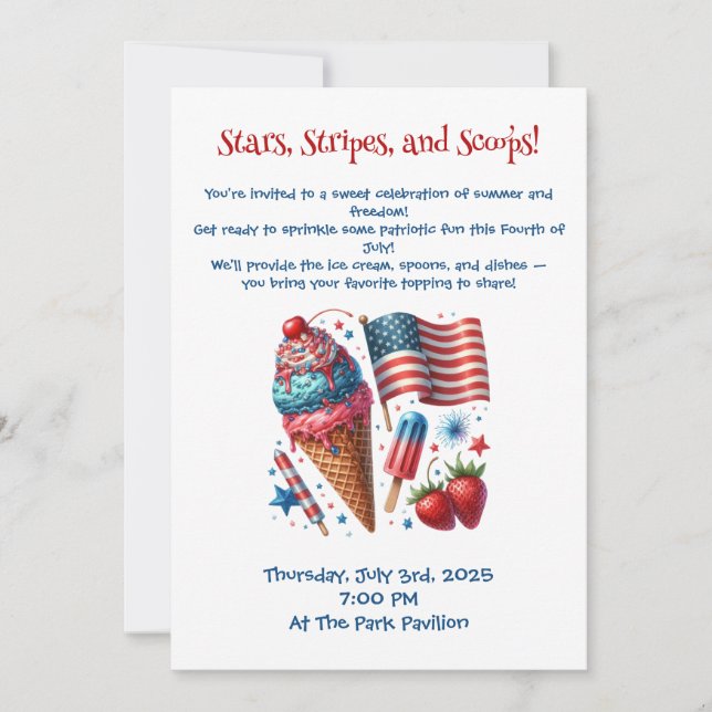 Stars, Stripes and Scoops Invitation (Front)
