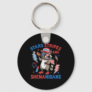 Stars Stripes And Shenanigans Usa Funny Raccoon 4t Keychain