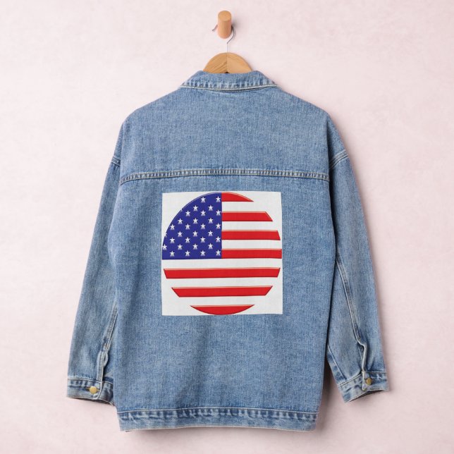 "Stars, Stripes, and Style: American Flag Print. Denim Jacket (Hangar)