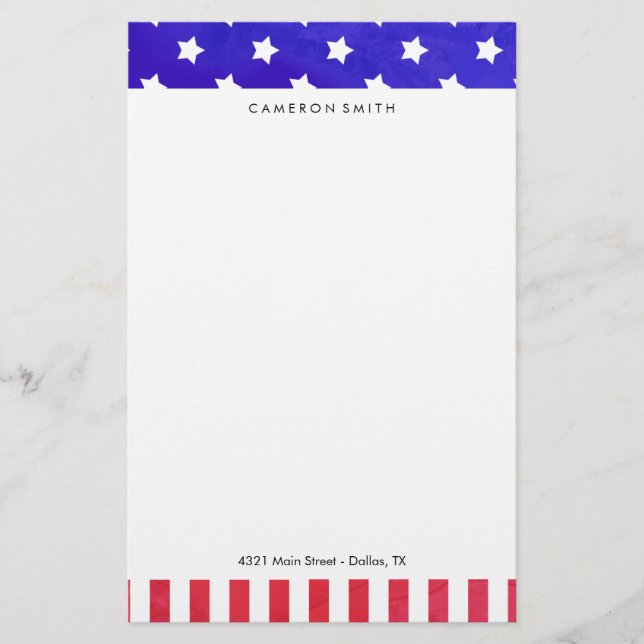 Stars & Stripes - Custom Name Stationery (Front)