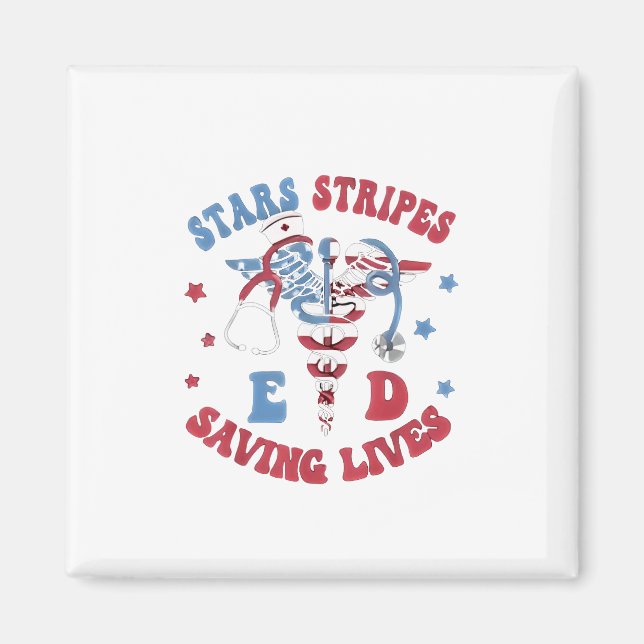 Stars Stripes E D Saving Lives Magnet (Front)