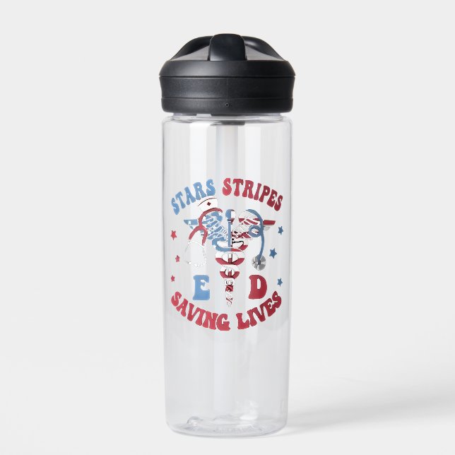 Stars Stripes E D Saving Lives Water Bottle (Front)