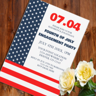 Stars & Stripes Flag 4th Of July Engagement Party Invitation