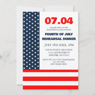 Stars & Stripes Flag 4th Of July Rehearsal Dinner Invitation