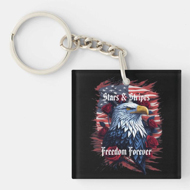 Stars Stripes Freedom Forever Eagle American Flag Keychain (Front)