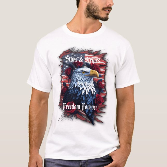 Stars Stripes Freedom Forever Eagle American Flag T-Shirt (Front)