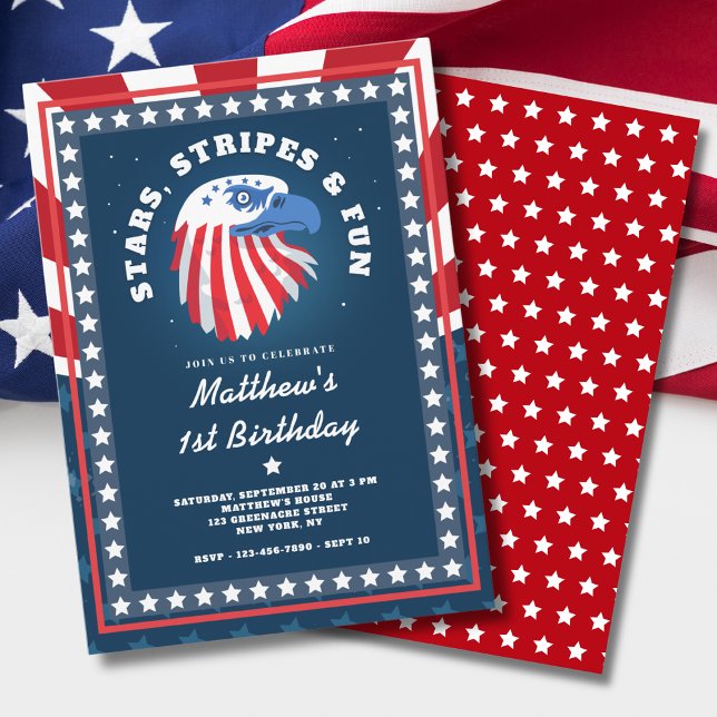 Stars Stripes & Fun All American 1st Birthday  Invitation (Creator Uploaded)