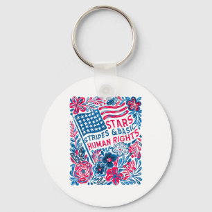 Stars Stripes Human Rights 4th Of July Floral Amer Keychain