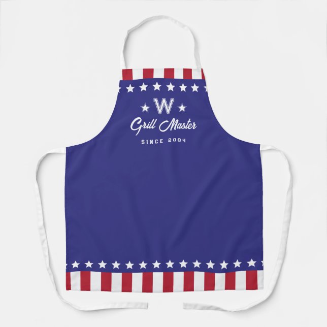 Stars & Stripes Monogram Grill Master Since Year Apron (Front)