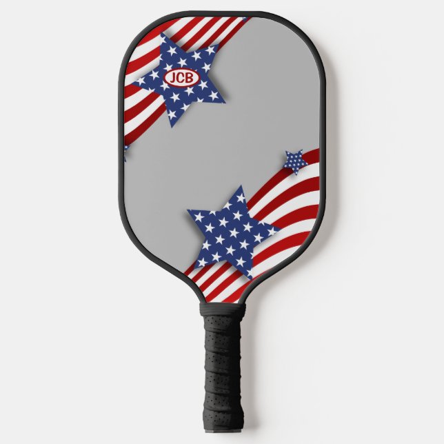Stars & Stripes on Grey Personalized Pickleball Paddle (Front)