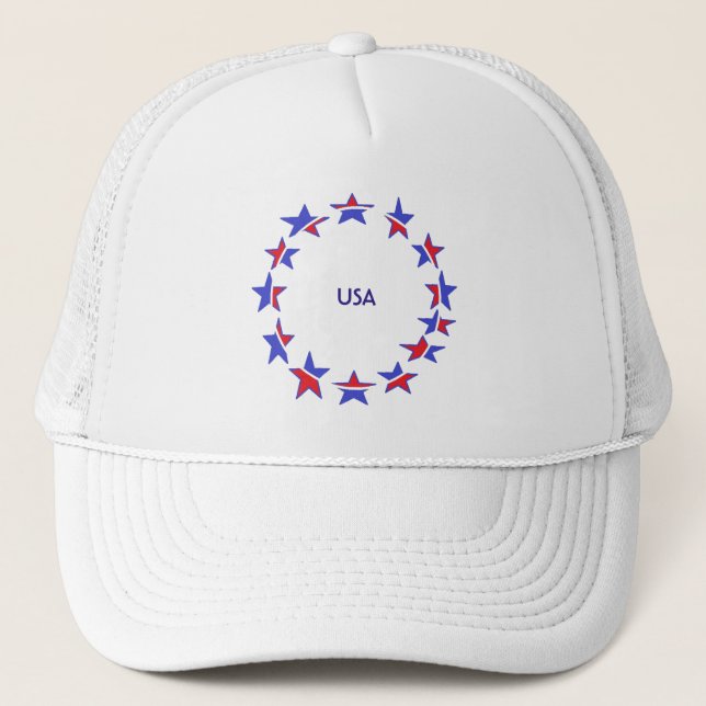 Stars & Stripes Patriotic Cap. Trucker Hat (Front)