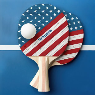 Stars Stripes Patriotic Rustic Wood American Flag Ping Pong Paddle