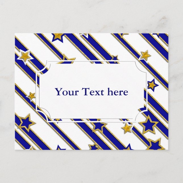 Stars & Stripes Pattern gold blue + your ideas Postcard (Front)