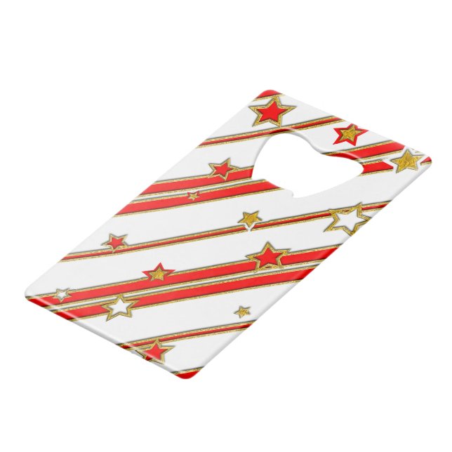 Stars & Stripes Pattern gold red blue + your ideas Wallet Bottle Opener (Front Angled)
