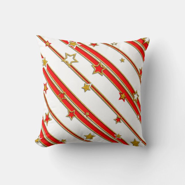Stars & Stripes Pattern gold red+ your ideas Throw Pillow (Front)