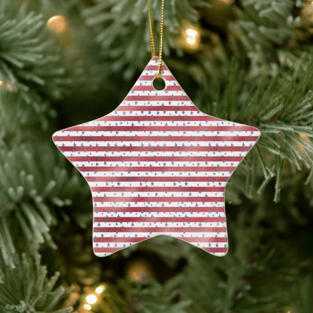 Stars Stripes Red White Blue Ceramic Ornament (Tree)
