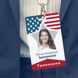 Stars Stripes Red White Blue Photo ID Badge