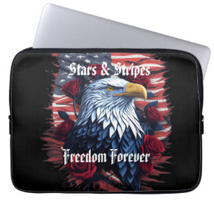 Stars & Stripes USA Flag Bald Eagle with Roses Laptop Sleeve