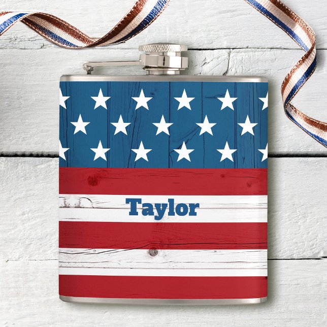 Stars Stripes USA Flag Patriotic Rustic Country  Hip Flask (Creator Uploaded)