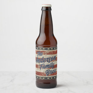Stars & Stripes Vintage Family Name  Beer Bottle Label