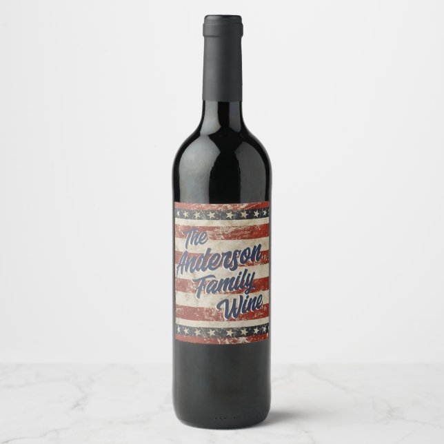 Stars & Stripes Vintage Family Name  Wine Label (Front)