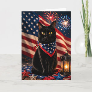 Stars, Stripes & Whiskers (Black Cat 4th of July) Card