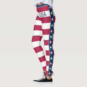 Stars & Stripes White Red Blue Customizable USA Leggings