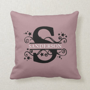 Stars & Swirls striped monogram family name Throw Pillow